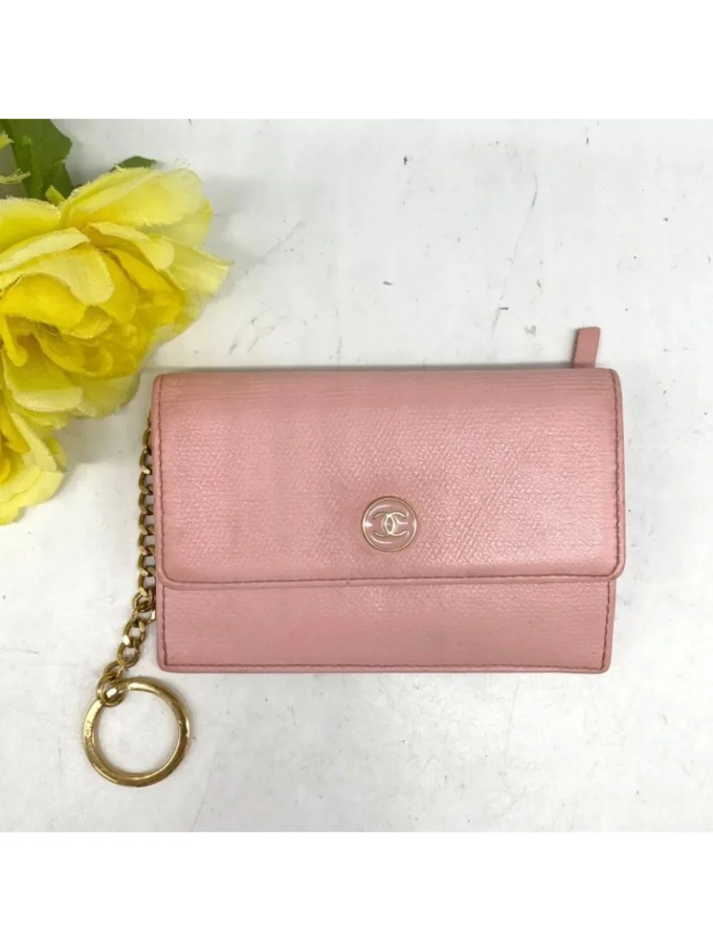Chanel Card Case Fixed Era Fragment Key Ring Coco Button Pink